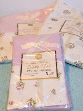 Vintage Sears Twin Sheet Set Fitted & Flat & Pillow Cases, Percale Floral NEW